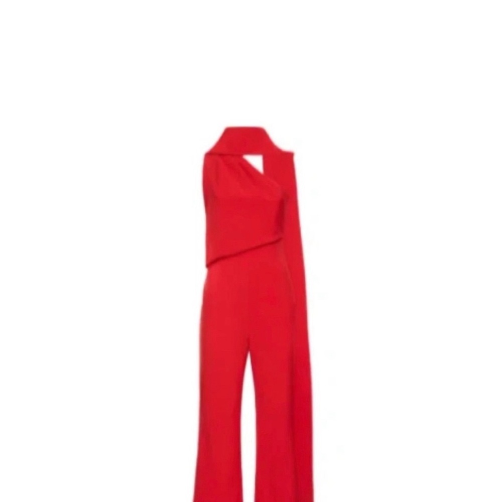 Roland Mouret Red Asymmetrical Jumpsuit with Wide-Leg Design